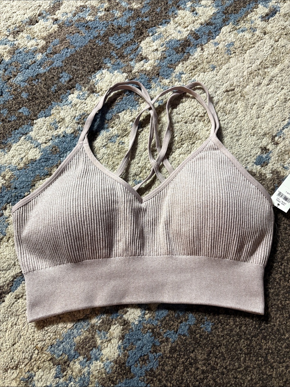 aerie Ribbed Crisscross Bralette in Light Mauve